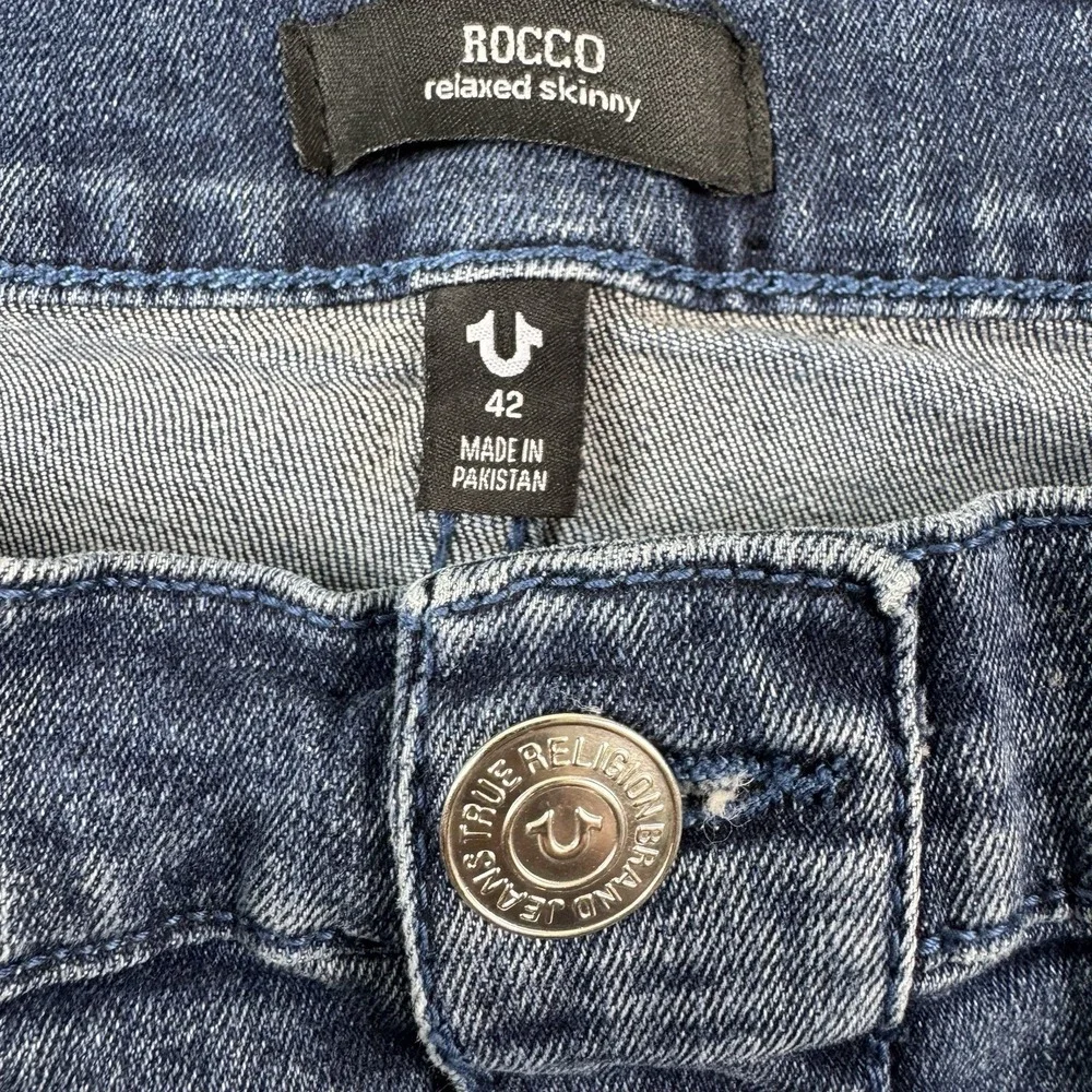 True Religion Rocco Relaxed Skinny Moto Men's Stretch Denim Jeans Size 42x34